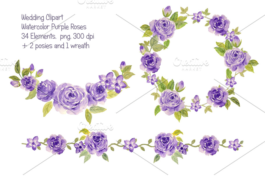 Wedding Purple Rose Collection in Illustrations - product preview 8