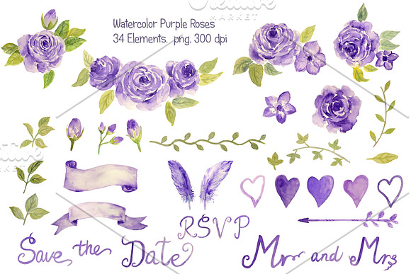 Wedding Purple Rose Collection in Illustrations - product preview 1