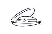 mussels vector line icon, sign, illustration on background, editable strokes