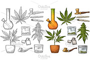 Marijuana set - bud leaf pipe plant