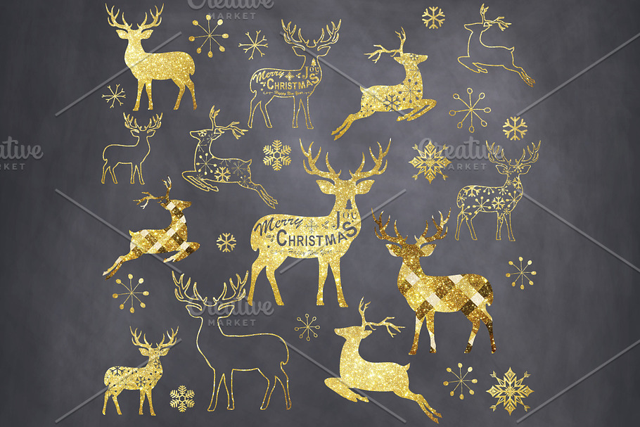Gold Glitter Chalkboard Reindeer