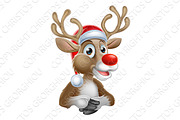 Christmas Reindeer Cartoon With Santa Hat
