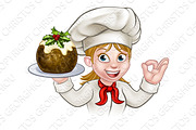 Woman Chef Holding Christmas Pudding