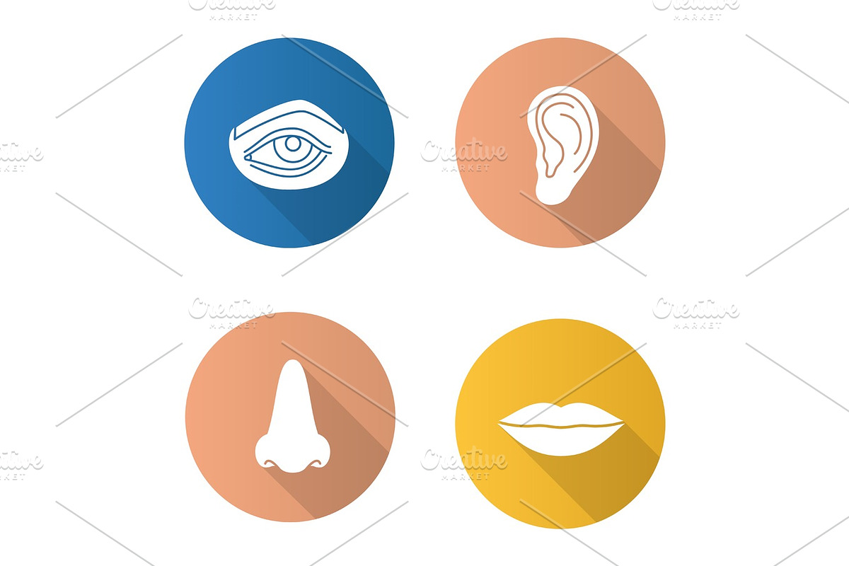 Facial body parts flat design long shadow glyph icons set in Graphics - product preview 8