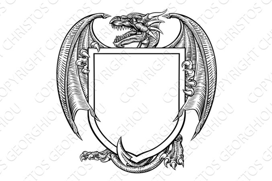 Dragon Crest Heraldic Coat of Arms Shield Emblem in Illustrations - product preview 8