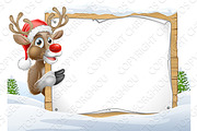 Santa Hat Reindeer Christmas Sign