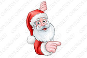 Santa Cartoon Pointing from Behind Sign