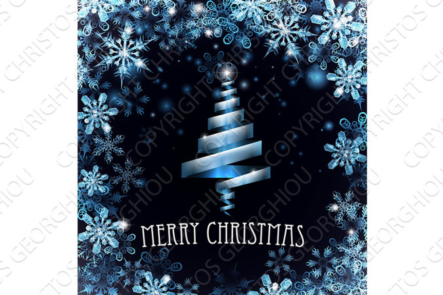 Blue Merry Christmas Tree Snowflakes Background in Illustrations - product preview 8