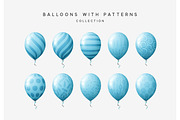 Set of blue balloons isolated on white background