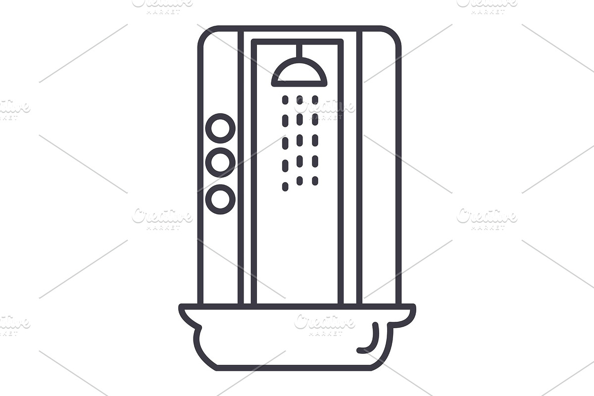 shower cabin vector line icon, sign, illustration on background, editable strokes in Objects - product preview 8