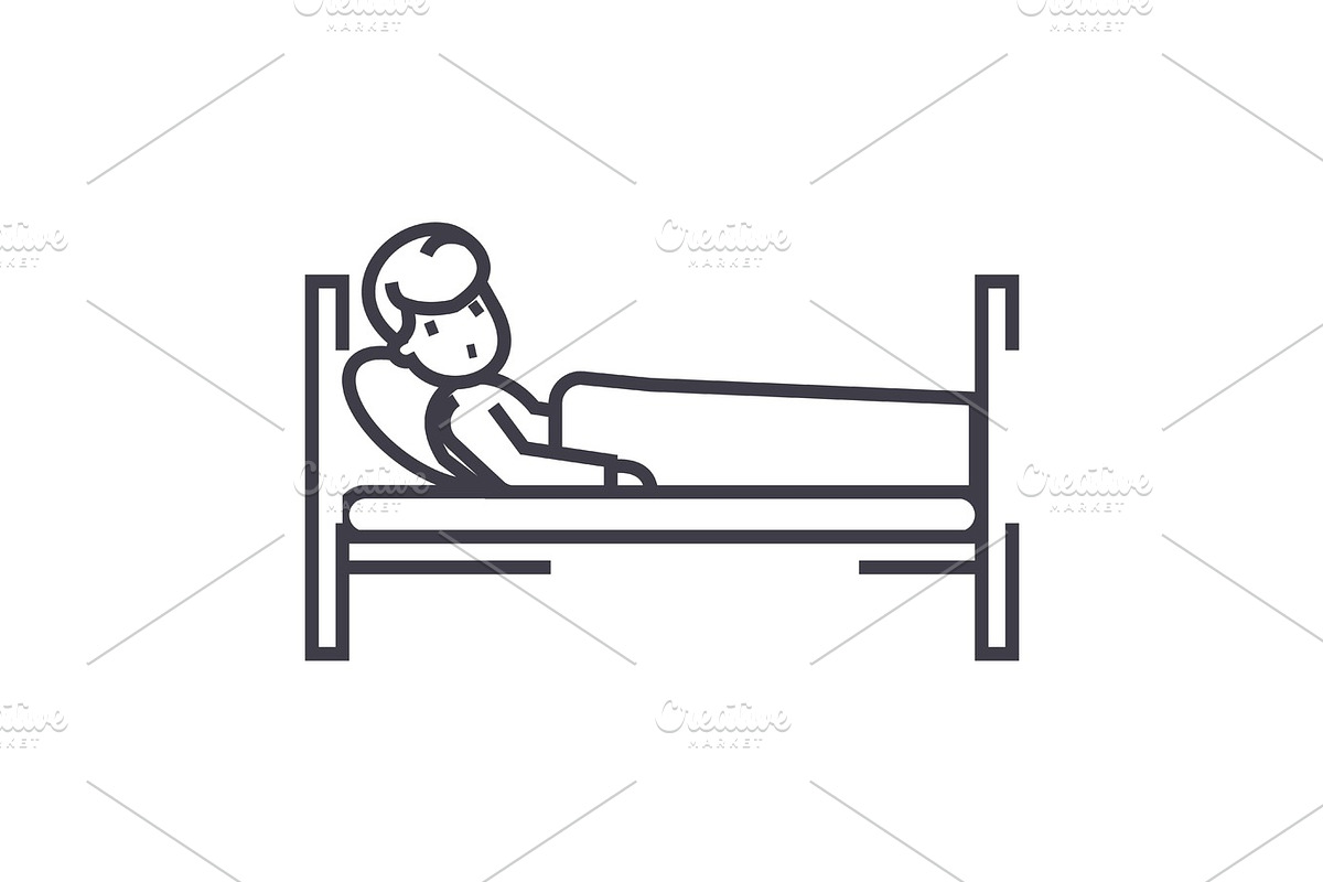 patient in hospital bed vector line icon, sign, illustration on background, editable strokes in Objects - product preview 8