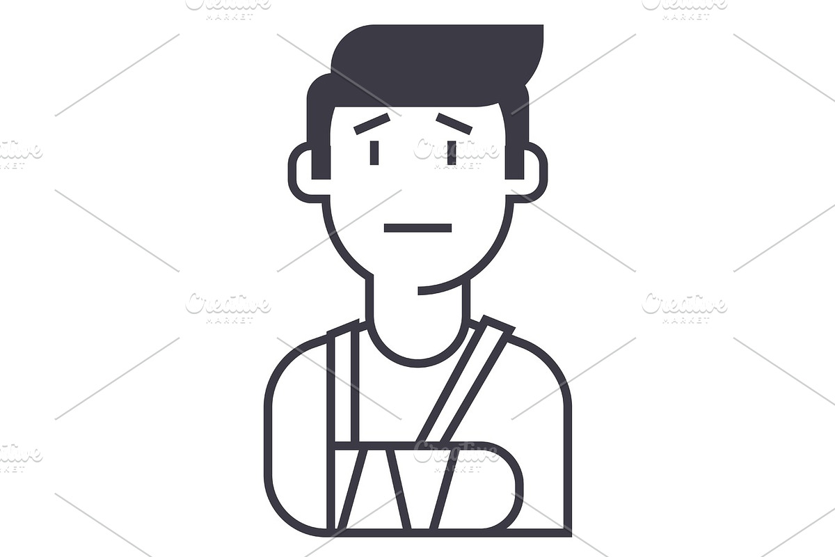 patient,broken hand vector line icon, sign, illustration on background, editable strokes in Objects - product preview 8