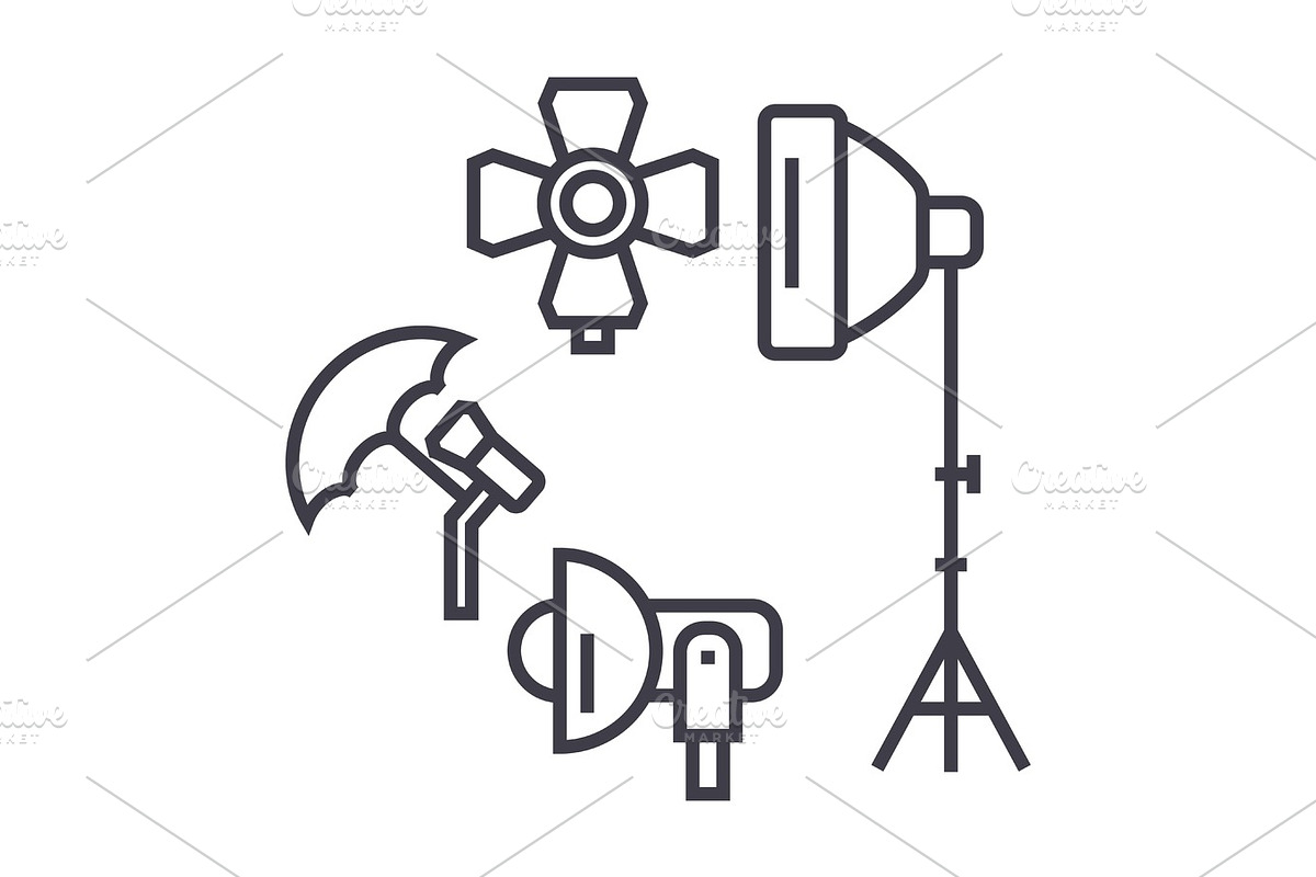 Photo Studio, Lighting Equipment vector line icon, sign, illustration on background, editable strokes in Objects - product preview 8