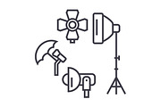 Photo Studio, Lighting Equipment vector line icon, sign, illustration on background, editable strokes