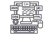 programming,coding,wed developer vector line icon, sign, illustration on background, editable strokes