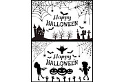 Happy Halloween Posters Set Vector Illustration