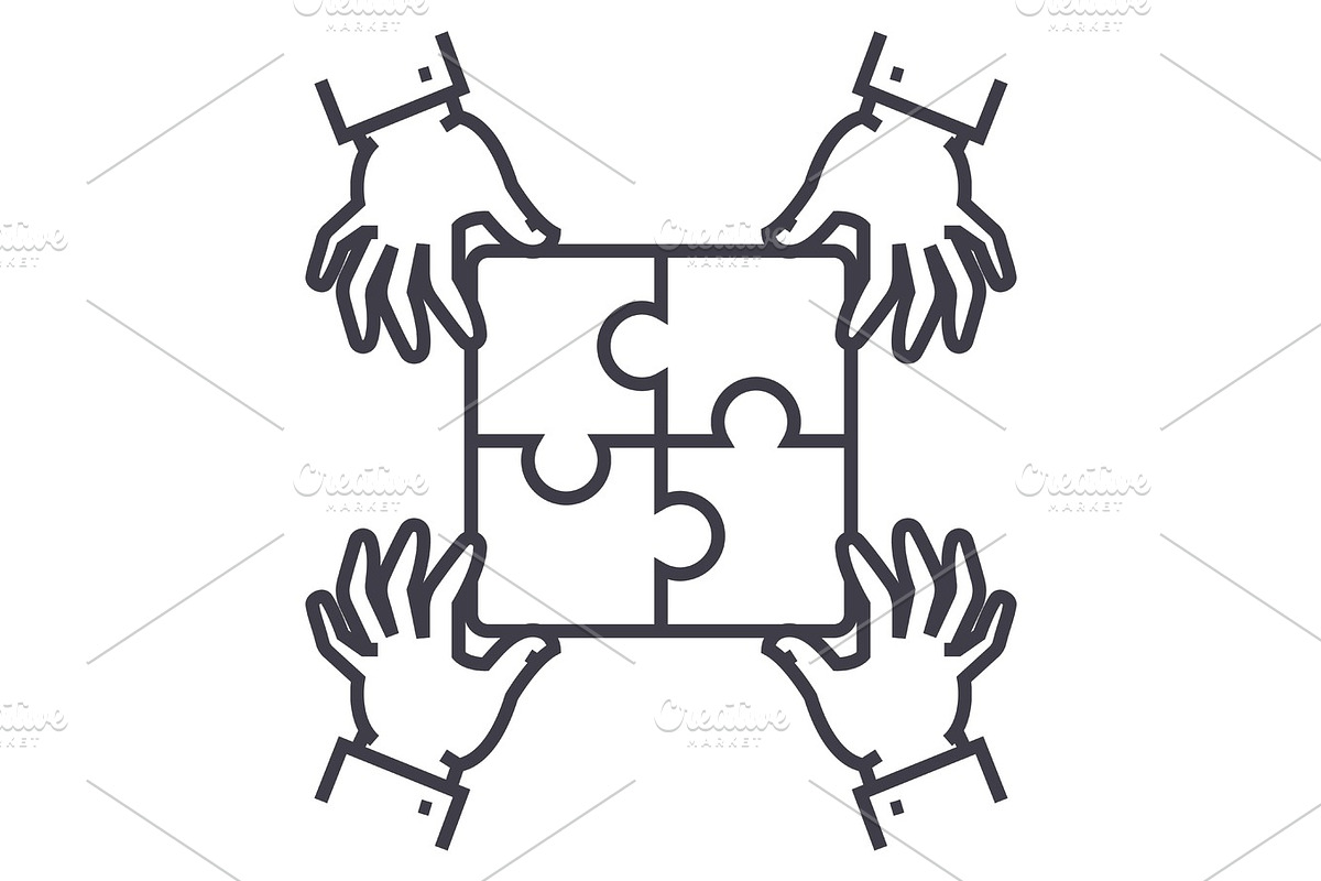 puzzle pieces,strategy vector line icon, sign, illustration on background, editable strokes in Objects - product preview 8