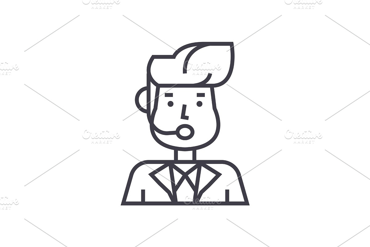 reporter man,news broadcasting vector line icon, sign, illustration on background, editable strokes in Illustrations - product preview 8