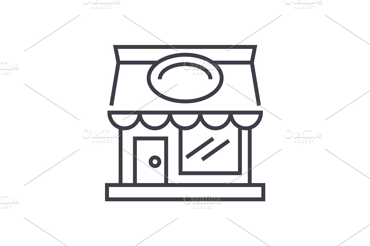 restaurant building vector line icon, sign, illustration on background, editable strokes in Illustrations - product preview 8