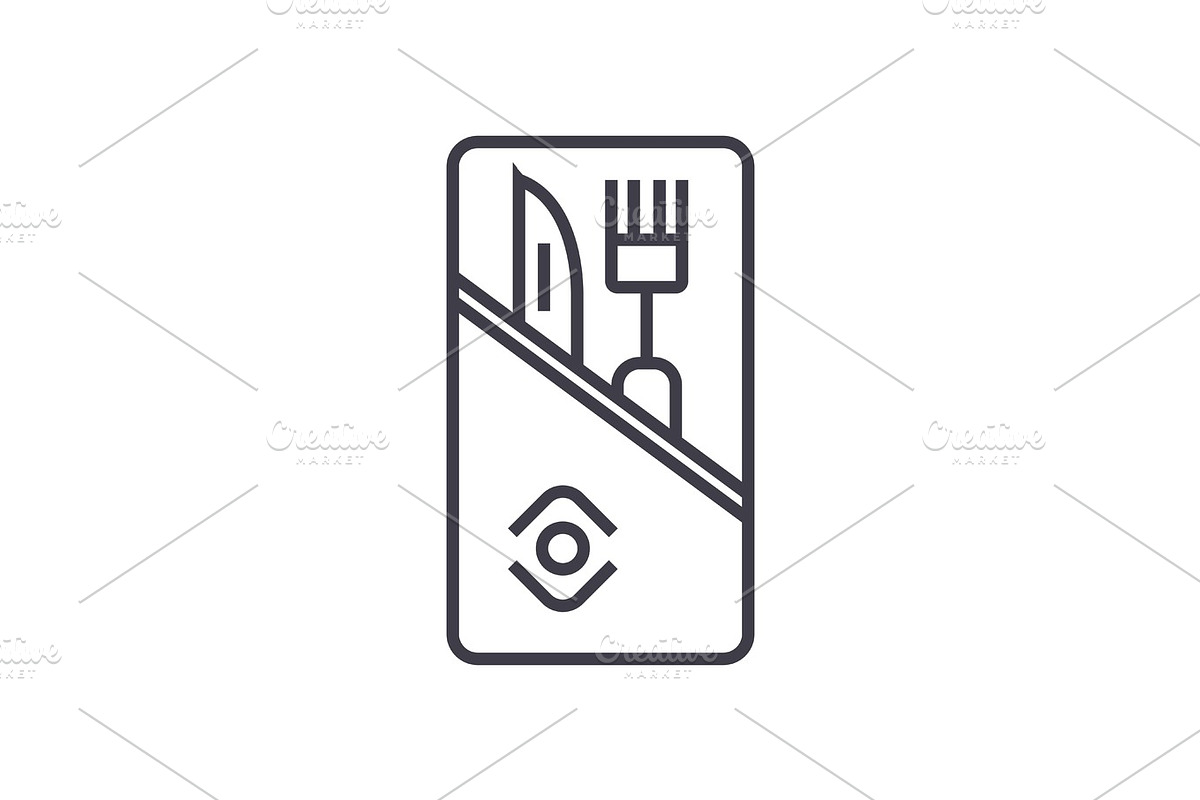 restaurant service,knife and fork vector line icon, sign, illustration on background, editable strokes in Illustrations - product preview 8