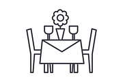 restaurant table with chairs vector line icon, sign, illustration on background, editable strokes