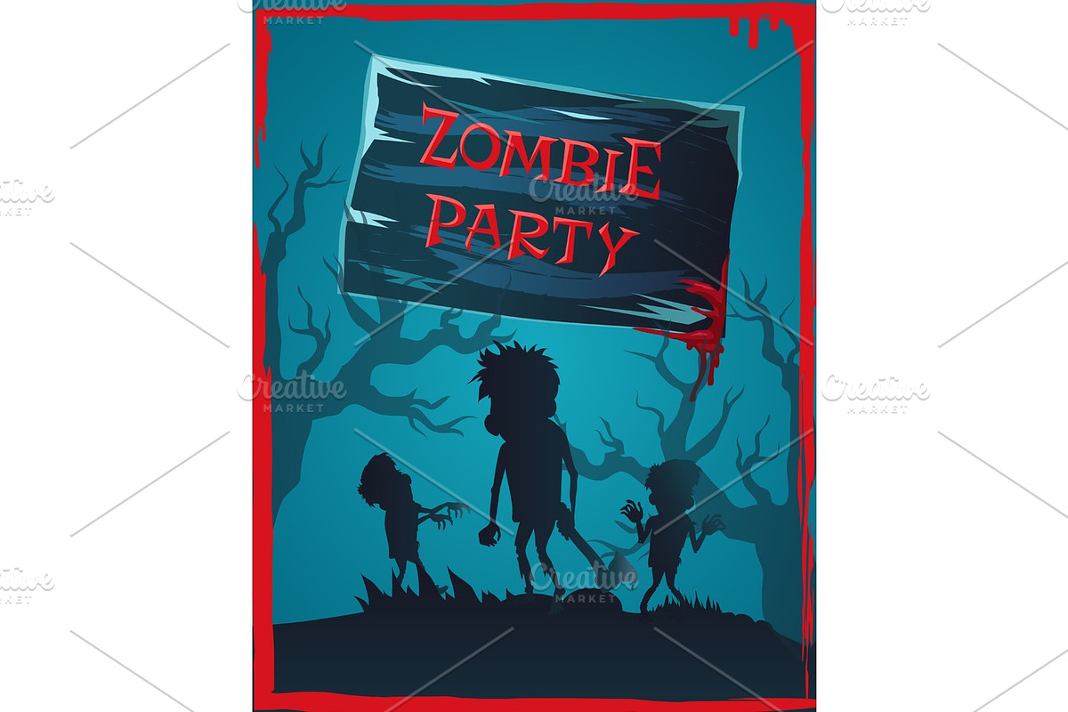 Zombie Party Invitation Vector Illustration in Textures - product preview 8