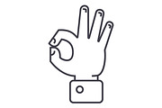 hand ok vector line icon, sign, illustration on background, editable strokes