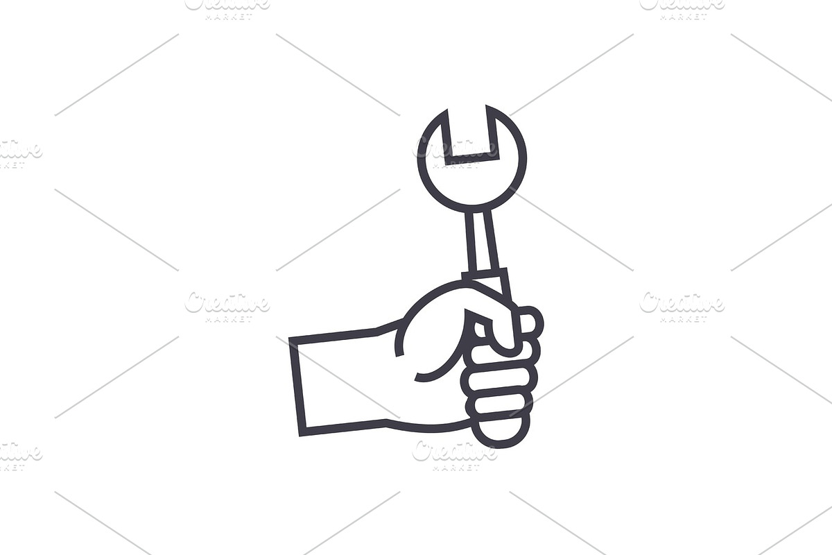 hand with screwdriver vector line icon, sign, illustration on background, editable strokes in Graphics - product preview 8