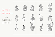 40 hand-drawn cactus plant elements