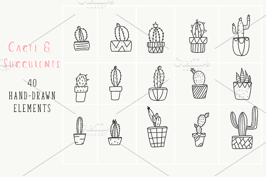 40 hand-drawn cactus plant elements in Illustrations - product preview 8