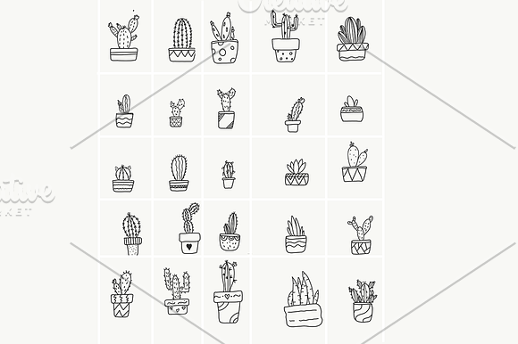 40 hand-drawn cactus plant elements in Illustrations - product preview 1