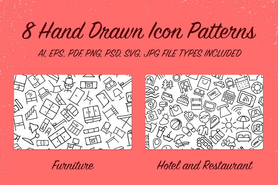 8 Hand Drawn Icon Patterns - Vol 2
