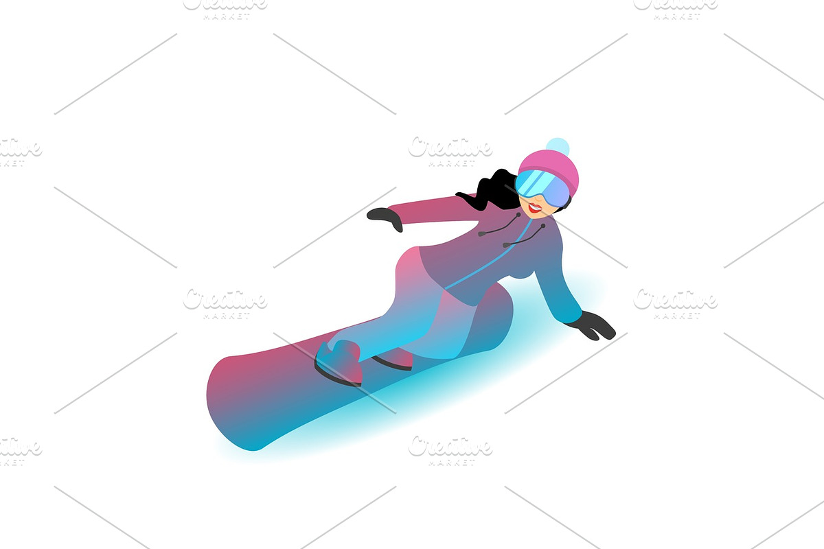 Female character is standing on a snowboard. in Illustrations - product preview 8