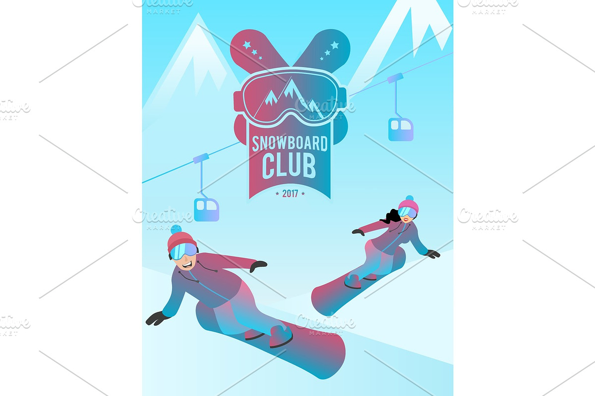 Snowboard club illustration with a couple of man and woman. in Illustrations - product preview 8