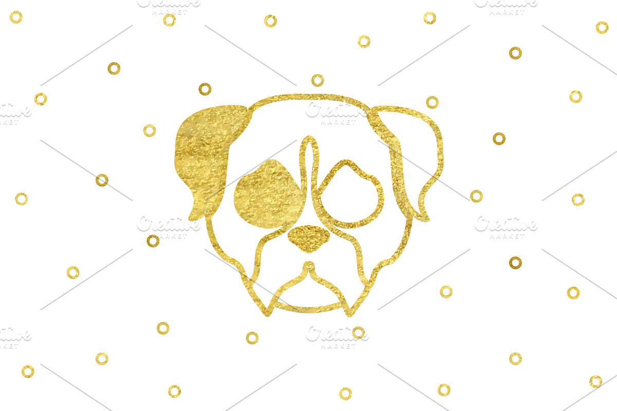 Gold Dog Head Happy New Year 2018 in Illustrations - product preview 8