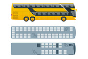 Isometric Double Decker Bus or intercity and plan of seating arrangements. Urban transport. For infographics and design games.