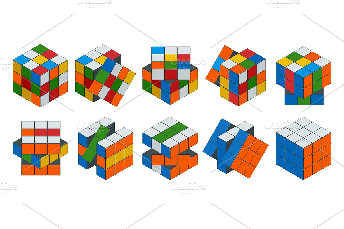 Isometric cube toy puzzle, 3x3 square. Rubiks cube on a white background. This famous cube puzzle was invented by the architect Erno Rubik in 1974 in Objects - product preview 8