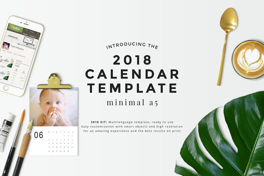Minimal A5 - 2018 Calendar Template in Stationery Templates - product preview 8