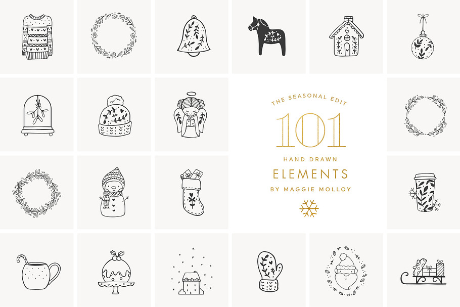 101 Festive Hand Drawn Elements EPS