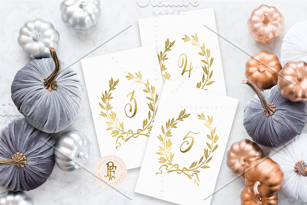 gold laurel wreath table numbers