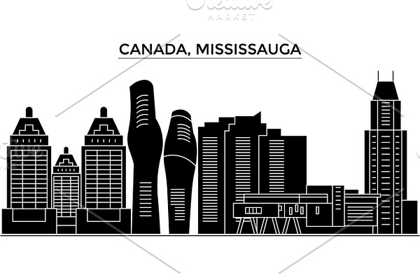 Canada, Mississauga architecture vector city skyline, travel cityscape with landmarks, buildings, isolated sights on background