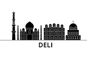 Deli architecture vector city skyline, travel cityscape with landmarks, buildings, isolated sights on background