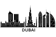 Dubai architecture vector city skyline, travel cityscape with landmarks, buildings, isolated sights on background