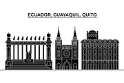 Ecuador, Guayaquil, Quito architecture vector city skyline, travel cityscape with landmarks, buildings, isolated sights on background