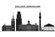 England, Birmingham architecture vector city skyline, travel cityscape with landmarks, buildings, isolated sights on background