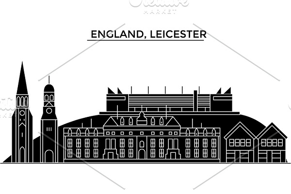 England, Leicester architecture vector city skyline, travel cityscape with landmarks, buildings, isolated sights on background