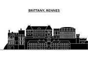 France, Brittany, Rennes architecture vector city skyline, travel cityscape with landmarks, buildings, isolated sights on background