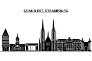 France, Grand Est, Strasbourg architecture vector city skyline, travel cityscape with landmarks, buildings, isolated sights on background