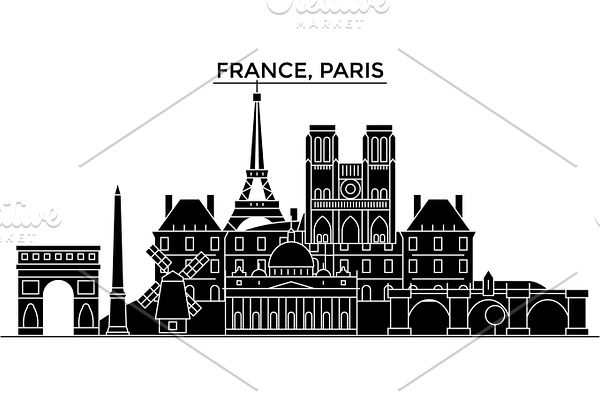 France, Ile De France, Paris architecture vector city skyline, travel cityscape with landmarks, buildings, isolated sights on background