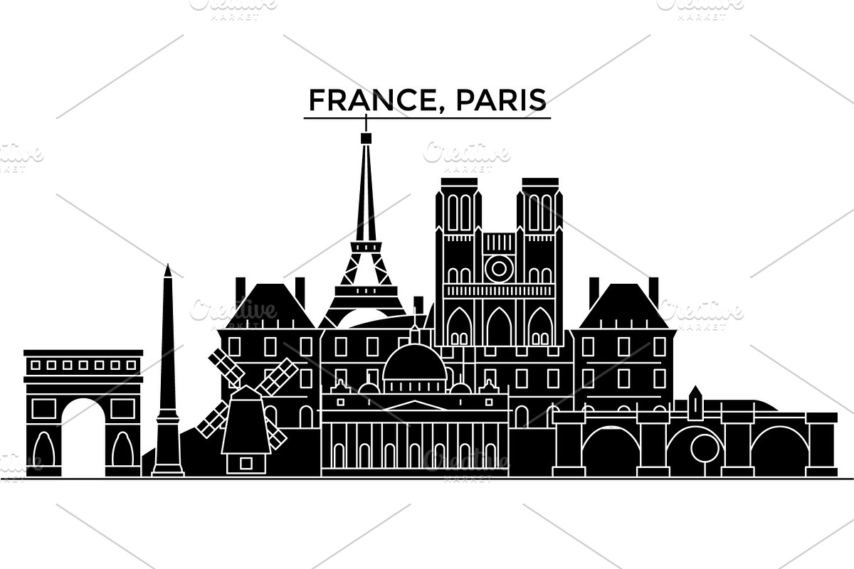 France, Ile De France, Paris architecture vector city skyline, travel cityscape with landmarks, buildings, isolated sights on background in Illustrations - product preview 8